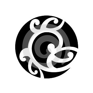 Maori tattoo style swirl round circle ornament. Fish hook.