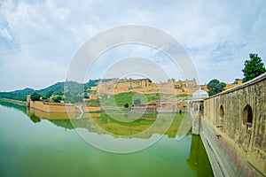 Maota Lake and Amber Fort in Jaipur, Rajasthan, India