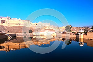 Maota Lake e Amber Fort a Jaipur, Rajasthan, India, Asia