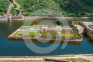 Maota Lake and Gardens of Amber Fort in Jaipur, Rajasthan, India