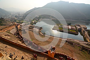 Maota Lake view from Amer Palace (or Amer Fort). Jaipur. Rajasthan. India