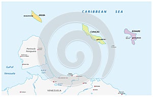 Map of the ABC islands in the Caribbean sea