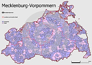 Map Administrative Structure State of Mecklenburg-Western Pomerania Germany