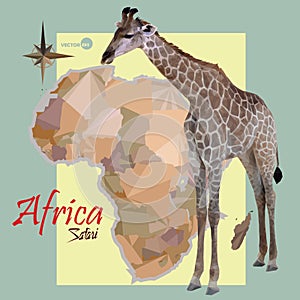 Map of Africa. concept map with countries, image of a giraffe imitation vintage political map of Africa. Africa map in