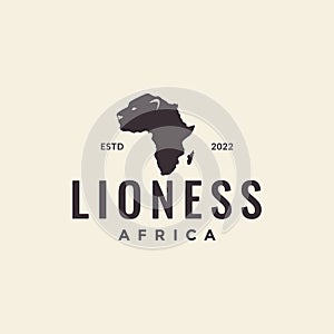Map africa with lioness logo design vector graphic symbol icon illustration creative idea