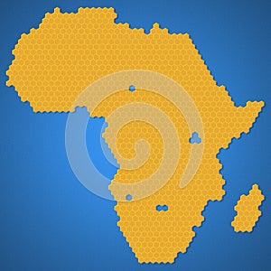 Map of Africa region continent with honey bee or honeycomb or honey hive shape style   With vignette dark border shadow.