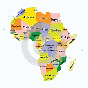 Map of Africa specifying regions and countries.