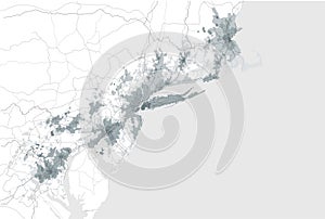Map of the agglomeration Washington, New York City Philadelphia, Boston, Baltimore, USA