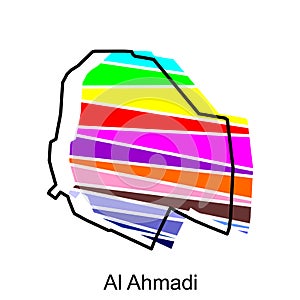 Map Al Ahmadi Design Template, Vector map of Kuwait Country with named governance and travel icons photo