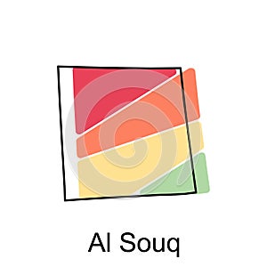 map of Al Souq, flat vector with high details. Qatar administrative map with international border design template