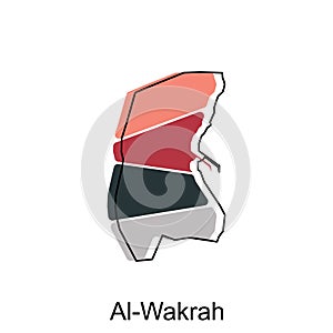 map of Al Wakrah, flat vector with high details. Qatar administrative map with international border design template