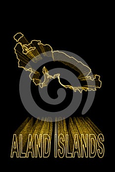 Map of Aland Islands, Gold Map On Black Background