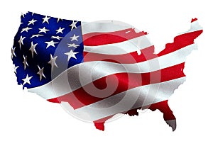 Map of American USA with waving flag in background, united states of america