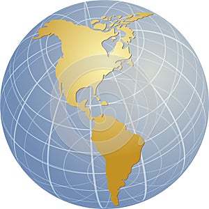 Map of the Americas on globe