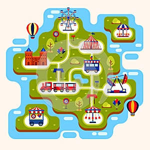 Map of amusement park with attractions