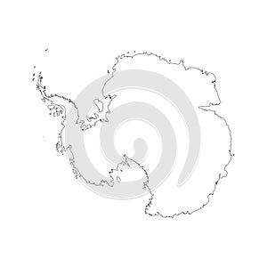 Map of Antarctica. Black outline. High detailed vector illustration isolated on white background