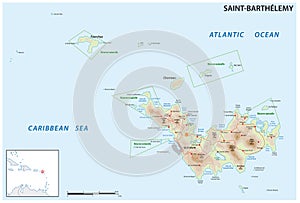 Map of the Antilles island in the French overseas territories of Saint-Barthelemy