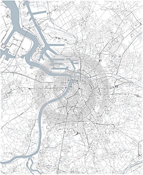 Map of Antwerp, satellite view, black and white map. Belgium