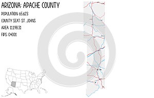 Map of Apache County in Arizona, USA.