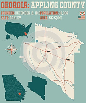 Map of Appling County in Georgia