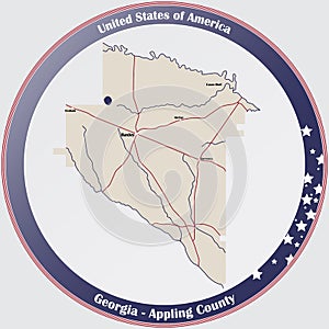 Map of Appling County in Georgia