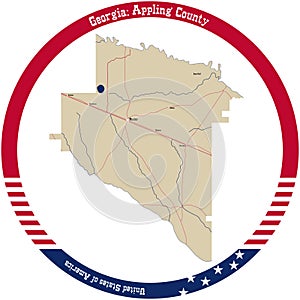 Map of Appling County in Georgia, USA