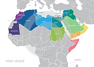 Map of Arab League. League of Arab States map.