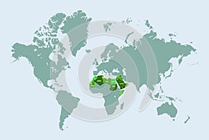 Map of Arab world. Islamic geography, Arab-speaking countries bridging East Africa to Asia. Vector infographic photo