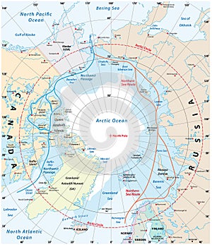 Map of the Arctic region, the northwest passage and the northern sea route photo