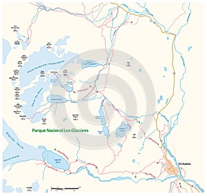 Map of the area around El Chalten, Santa Cruz, Argentina