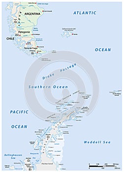 Map of the area between Patagonia and the Antarctic Peninsula