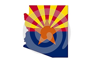 Map of Arizona in the Arizona flag colors