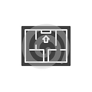 Map with arrow showing exit vector icon