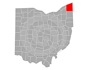 Map of Ashtabula in Ohio