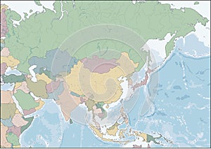 Map of the Asia continent with countries