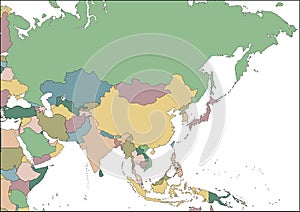 Map of the Asia continent with countries