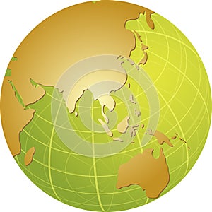 Map of Asia on globe