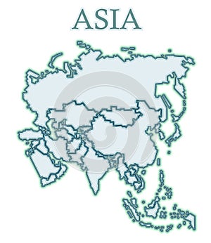 Map of Asia. Vector. Flat cartoons. Inaccurate. It looks like a continent of icy or stone parts of the world. Includes the Middle