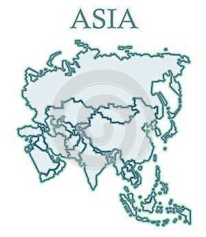 Map of Asia. Vector. Flat cartoons. Inaccurate. It looks like a continent of icy or stone parts of the world. Includes the Middle photo