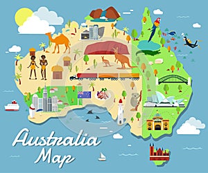 Map Of Australia Attractions Vector And Illustration