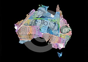 Map of Australia with dollars