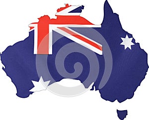 Map of Australia with flag background.