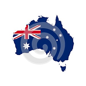 Map of Australia with national flag isolated on white background. Vector illustration.