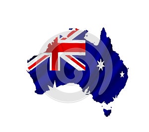 Map of Australia with waving flag isolated on white