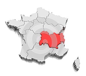 Map of Auvergne-RhÃ´ne-Alpes region, France