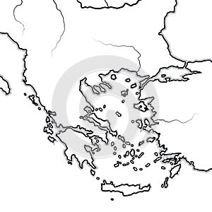 Map of The GREEK Lands: Greece, Peloponnese, Thrace, Macedonia, Balkans, Aegean Sea. Geographic chart.