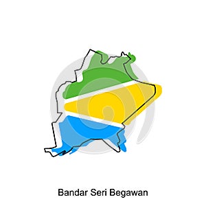 Map of Bandar Seri Begawan colorful geometric design with outline illustration template, logotype element for template