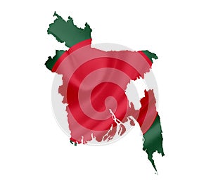 Map of Bangladesh with waving flag isolated on white