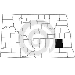 Map of Barnes County in North Dakota state on white background. single County map highlighted by black colour on North Dakota map