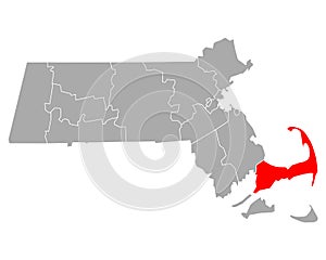 Map of Barnstable in Massachusetts
